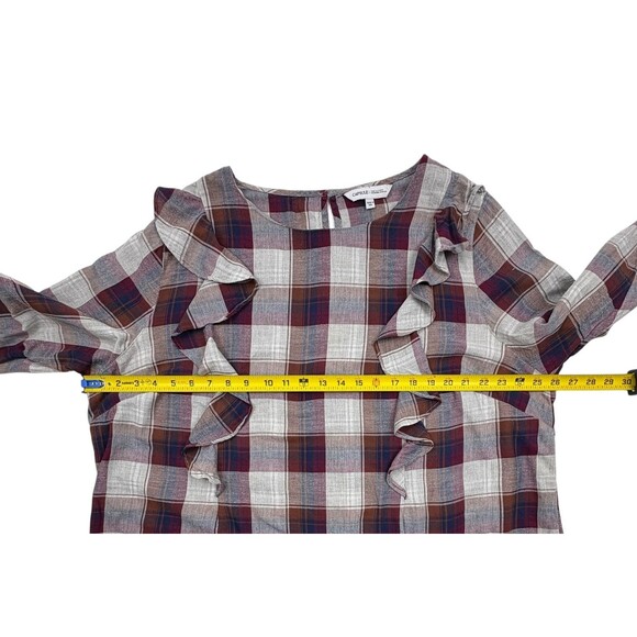 Capsule Plus Ruffle Plaid Blouse Burgundy Navy Cottagecore Prairie Chic 24 - Picture 9 of 14